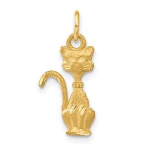 14k Yellow Gold Satin Finish Adorable Tom Cat Necklace Charm Pendant